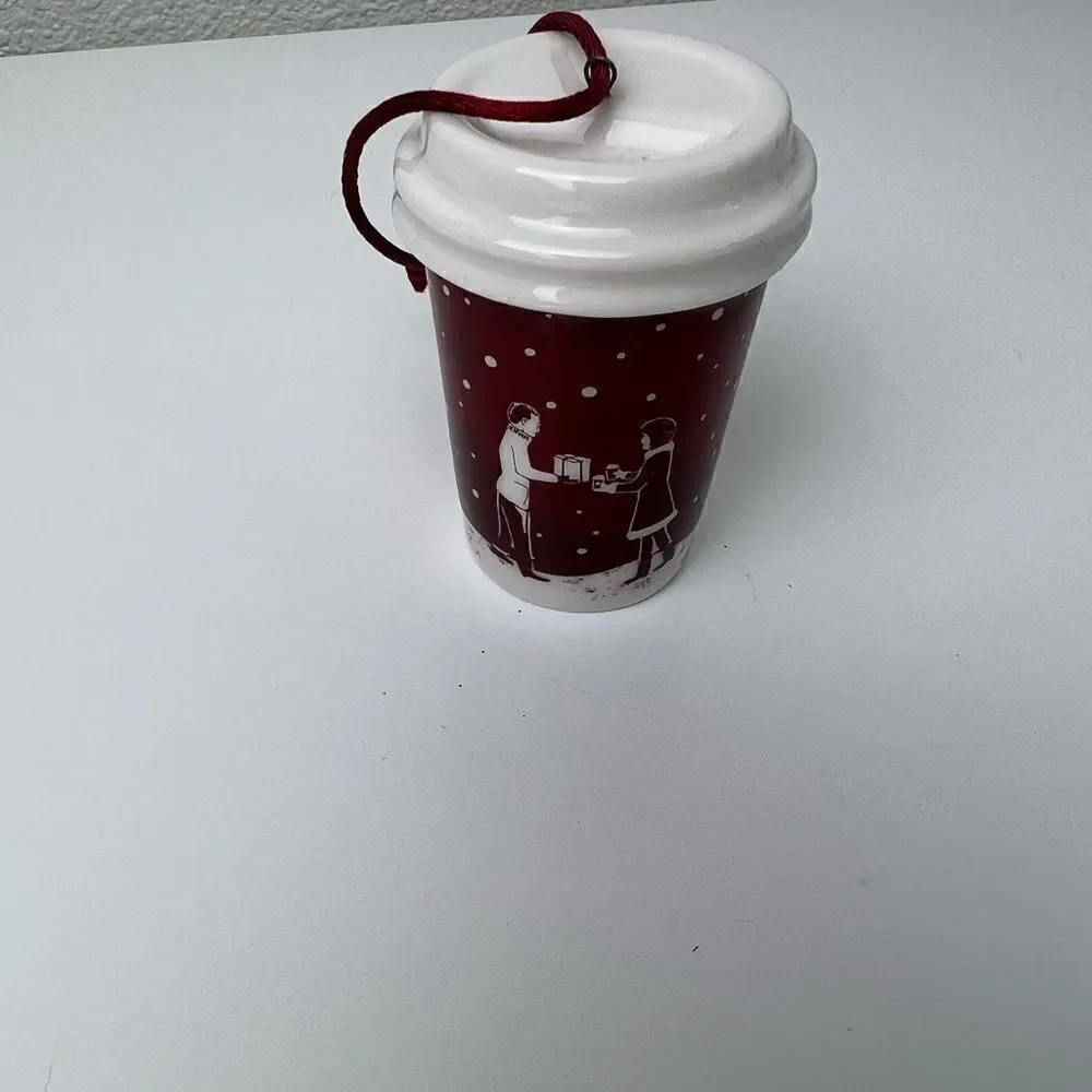 2007 STARBUCKS Christmas Blend Coffee Bag and Cup Set Ceramic Holiday Ornament